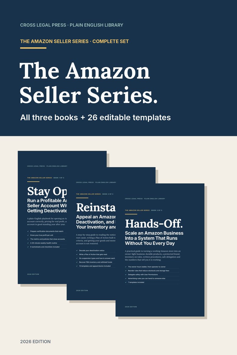 Front covers of all three books in The Amazon Seller Series